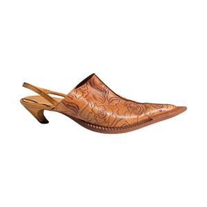 Embossed, leather sling back mule